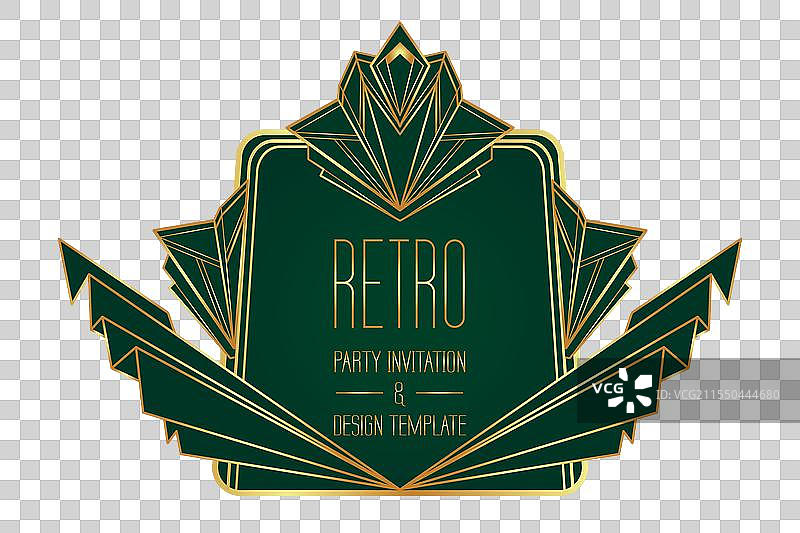 深绿色背景上的艺术装饰风格复古金色图案图片素材