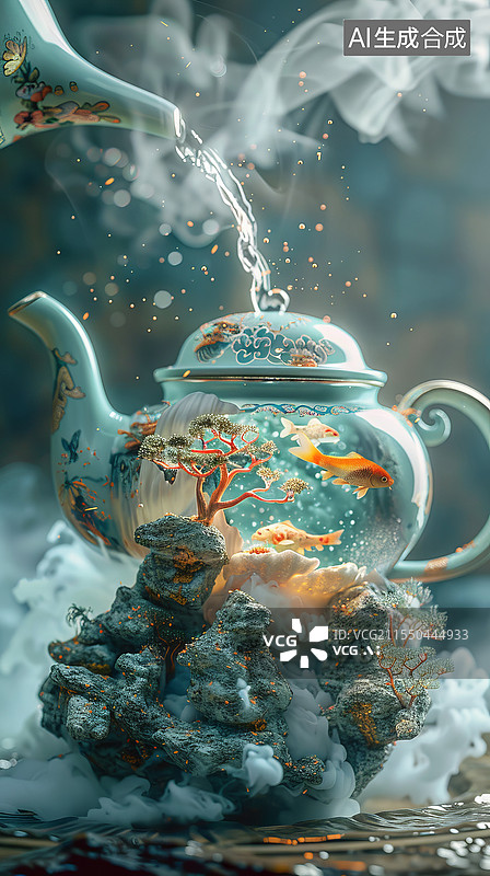 【AI数字艺术】中国风的山水盆栽模型图片素材