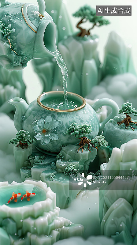 【AI数字艺术】中国风的山水盆栽模型图片素材
