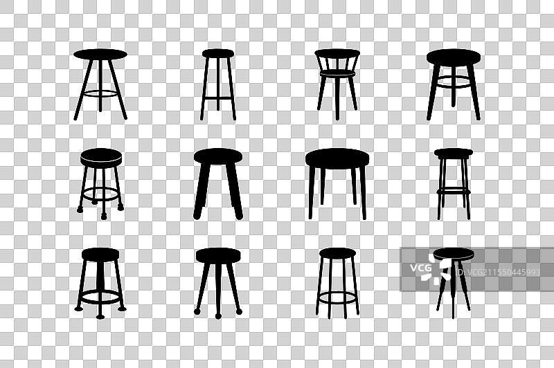 各种凳子类型的平面轮廓图片素材