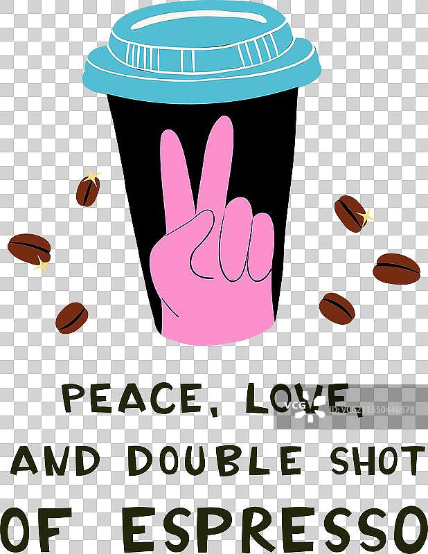 胜利手势的咖啡外带杯图片素材