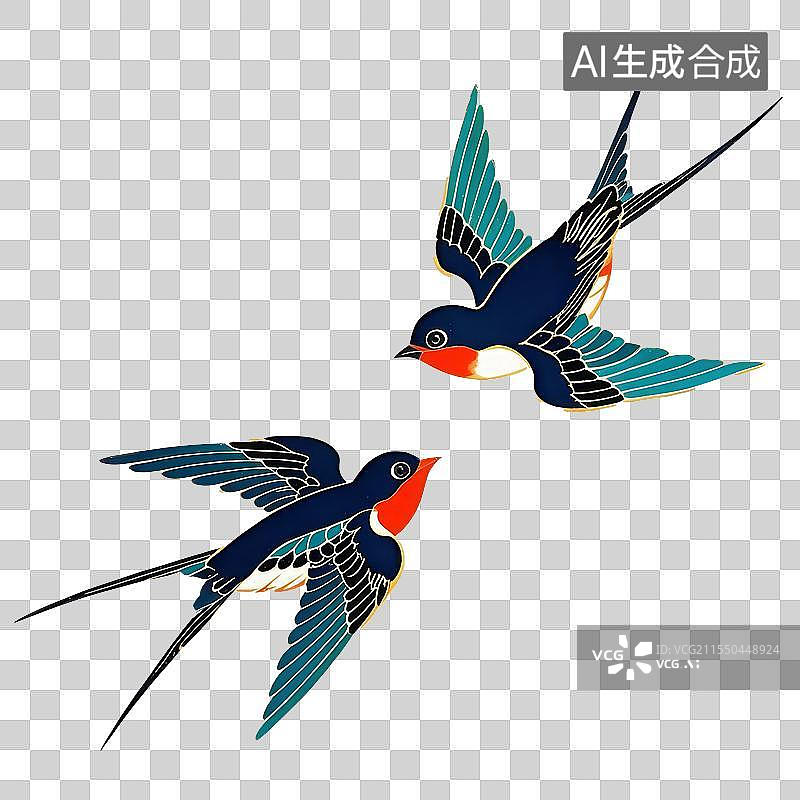 【AI数字艺术】国潮风免抠素材两只燕子图片素材