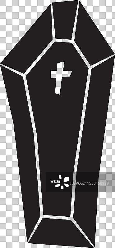 简单的黑色棺材上有白色十字架，唤起了主题图片素材