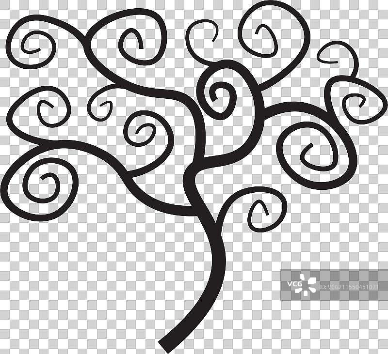 带有螺旋的黑白风格树木素描图片素材