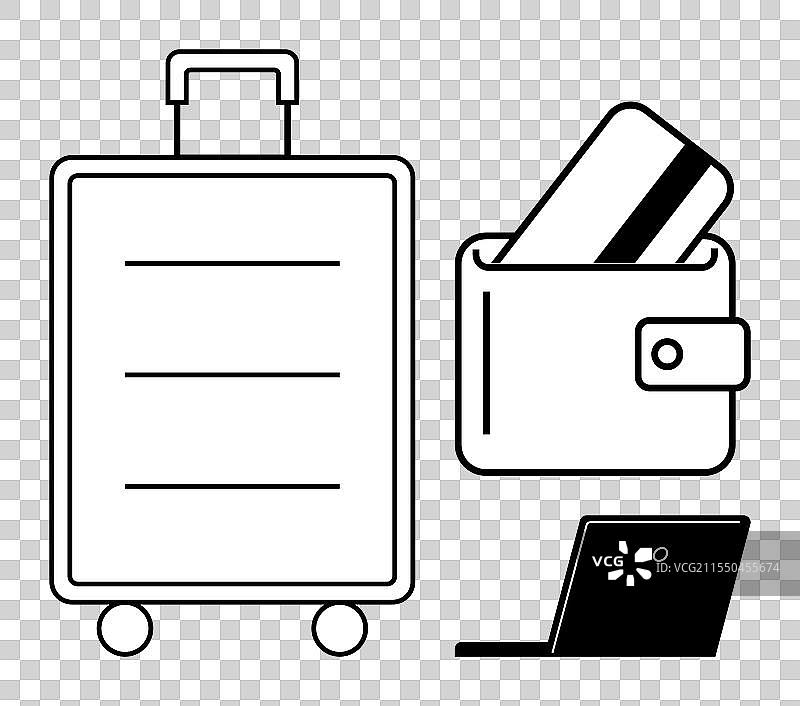 旅行必需品，包括行李箱和钱包图片素材