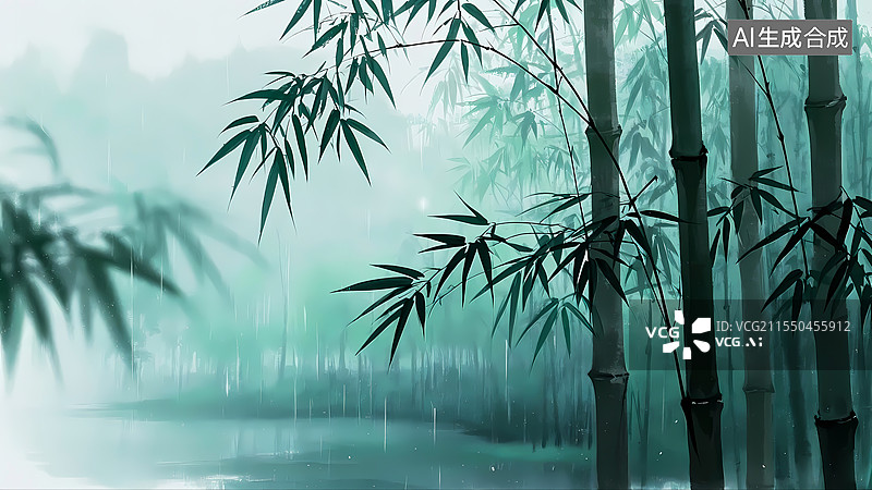 【AI数字艺术】春天竹林插画图片素材