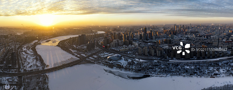 冬季沈阳雪景浑河日落图片素材