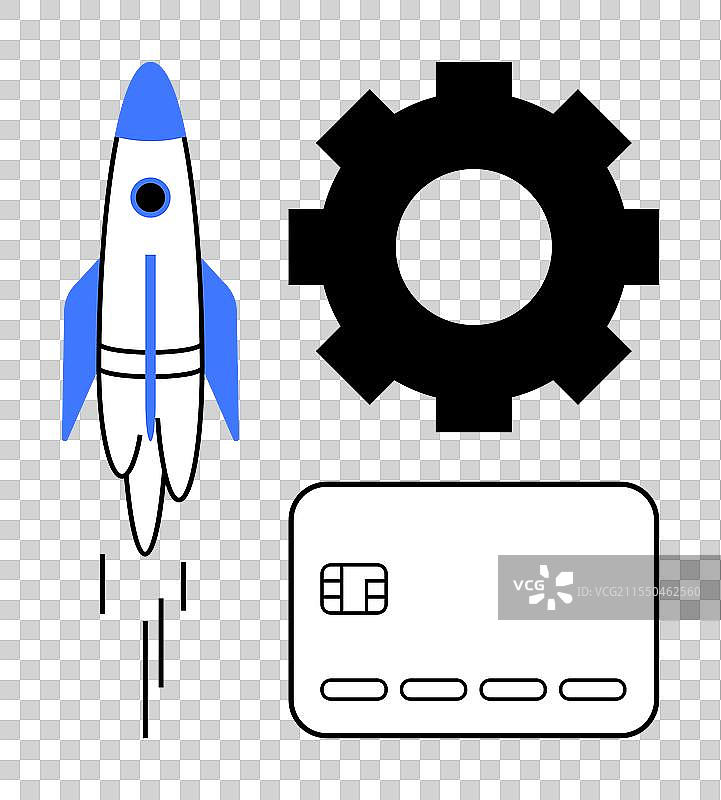 火箭发射设备和信用卡 - 象征着图片素材