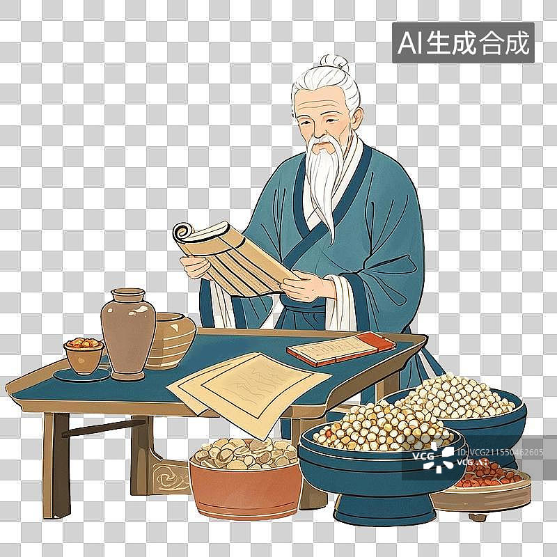 【AI数字艺术】在看医书的中医图片素材