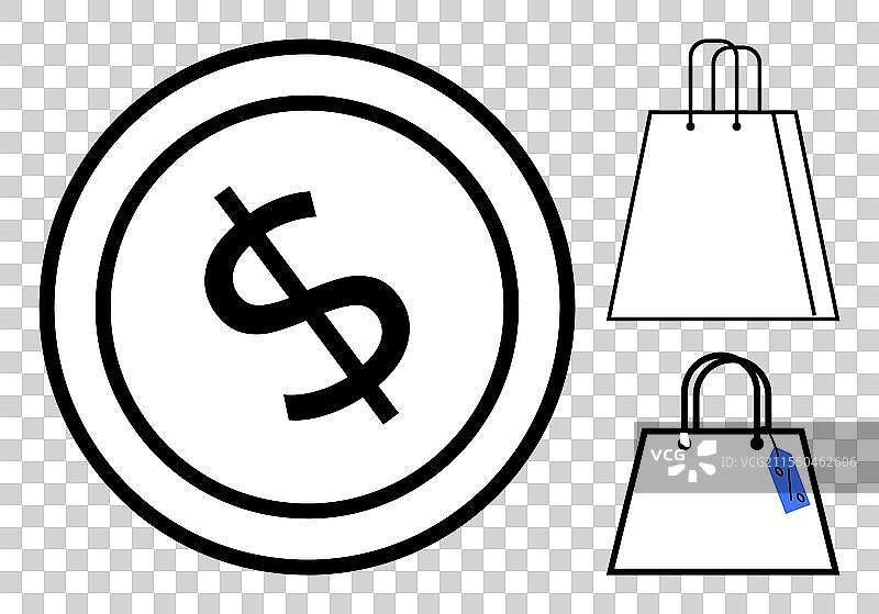 美元符号硬币和两个购物袋图片素材