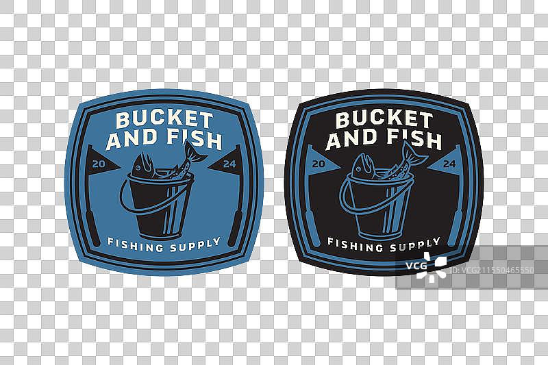 淡水鱼桶复古徽章标志系列图片素材