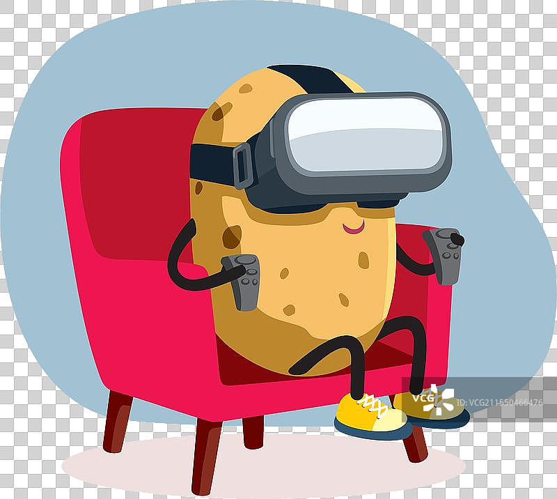 搞笑的沙发土豆角色在玩视频游戏图片素材