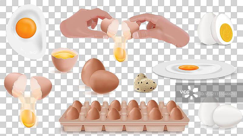 逼真的鸡蛋烹饪图标集图片素材