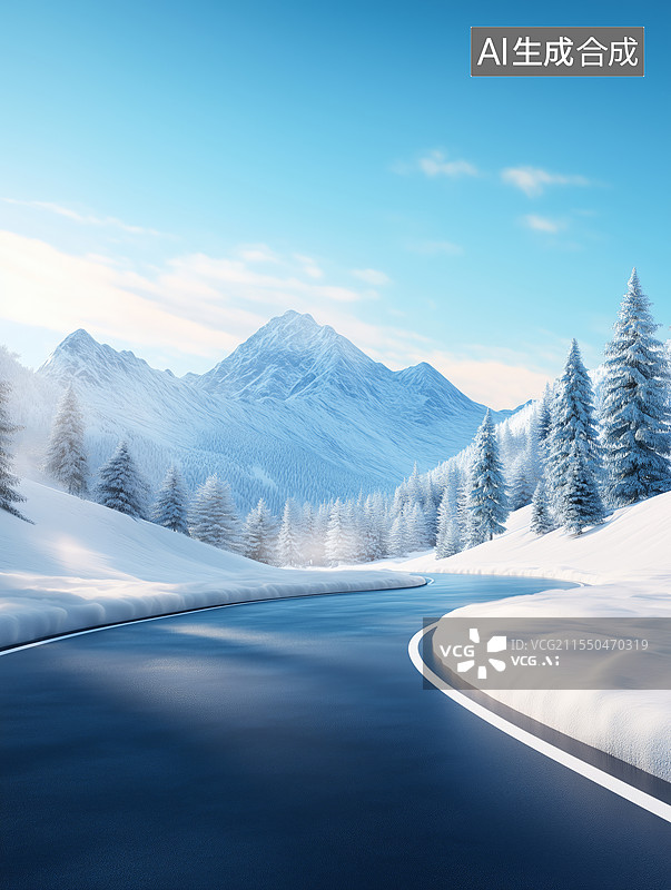 【AI数字艺术】冬季雪山 汽车广告背景图图片素材