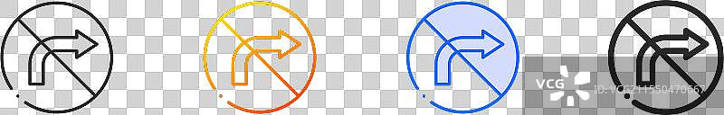禁止右转图标，细线性渐变蓝色图片素材