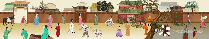 中国风新中式古风古典传统文化古装古人古代古时候历史文化大唐盛世唐朝唐代夜晚盛会游玩逛街资讯风景插画图片素材