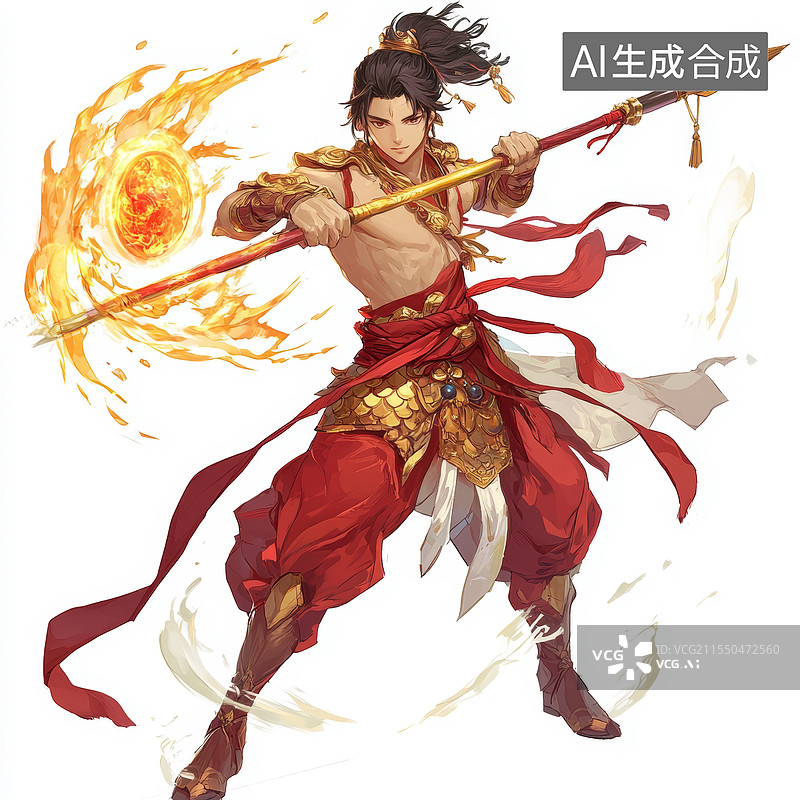 【AI数字艺术】中国神话封神榜哪吒人物形象插画图片素材