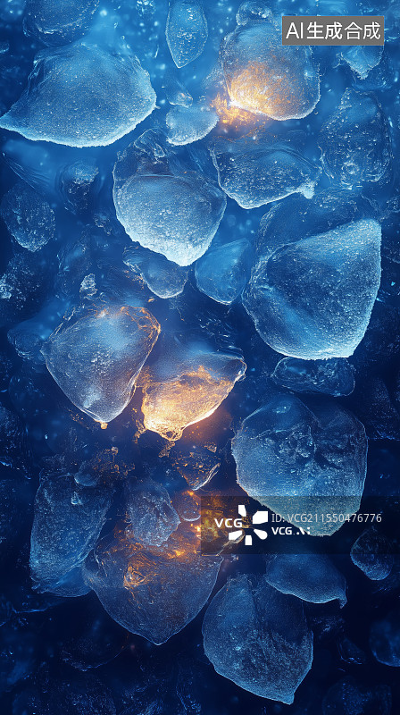 【AI数字艺术】蓝色背景下的冰块图片素材
