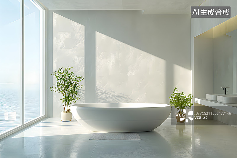 【AI数字艺术】时尚现代的浴室内部环境图片素材