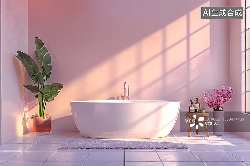 【AI数字艺术】时尚现代的浴室内部环境图片素材