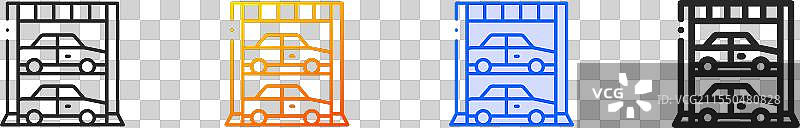 停车图标，细线性渐变蓝色描边和图片素材