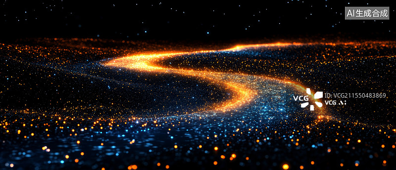 【AI数字艺术】夜空中璀璨星河与光带的插画图片素材