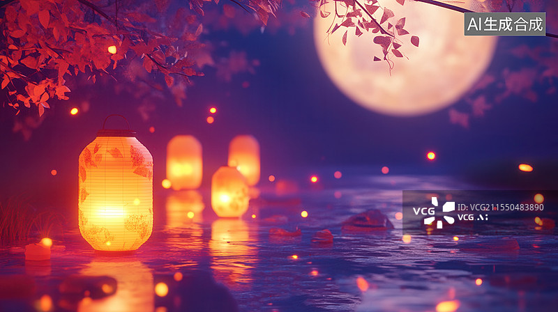 【AI数字艺术】节日灯笼花灯插画图片素材
