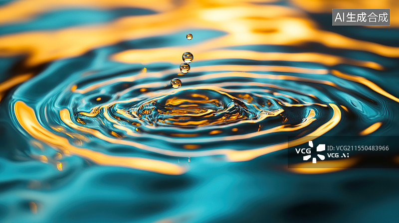【AI数字艺术】蓝色背景下抽象图案的特写镜头水滴特写镜头图片素材