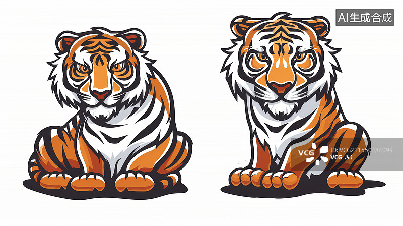 【AI数字艺术】可爱的老虎站在白色背景上图片素材