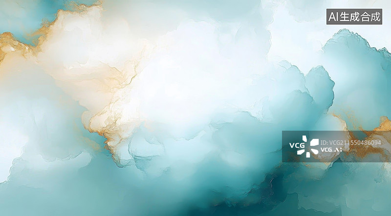 【AI数字艺术】黛蓝青色中国风水墨抽象画背景图片素材