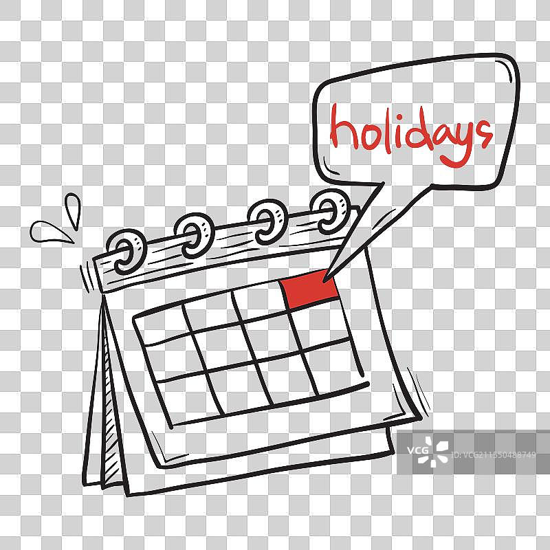 手绘涂鸦风格的折叠日历与卡通图案图片素材