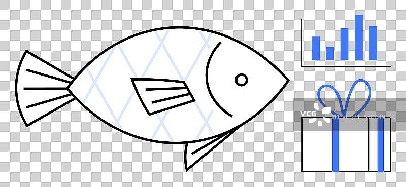 带有礼品盒和条形图元素的鱼图片素材