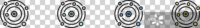 太阳系图标轮廓，绿色、蓝色和黄色图片素材