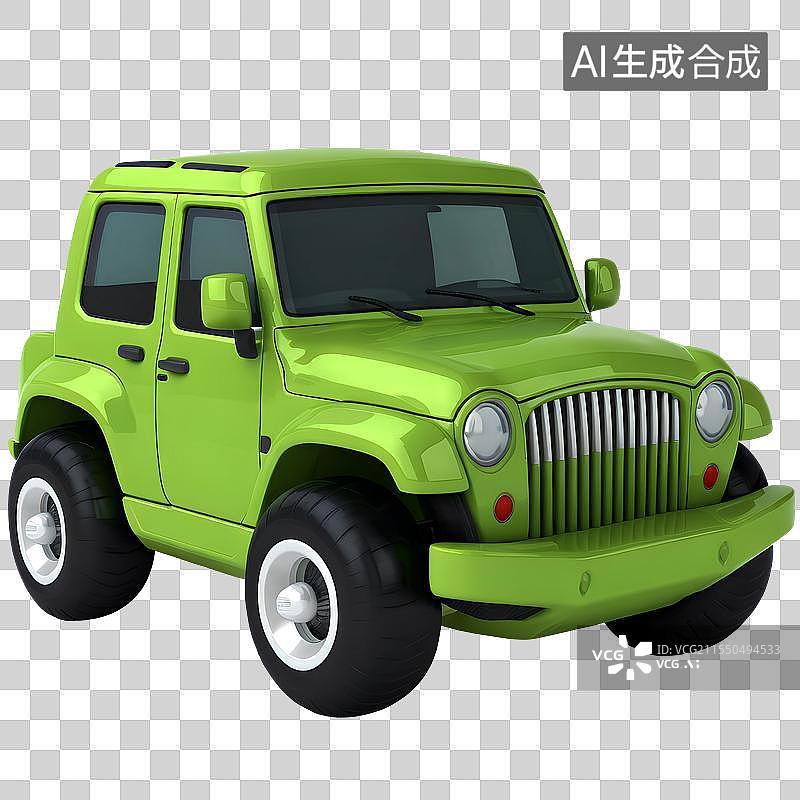 【AI数字艺术】3D渲染，绿色卡通小汽车，免抠元素图片素材