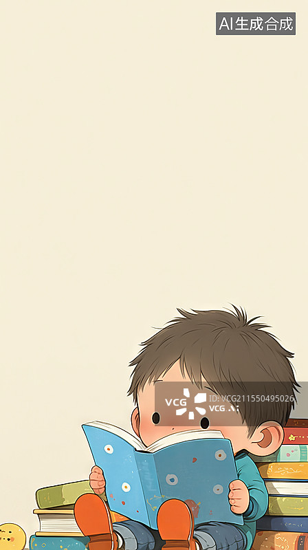 【AI数字艺术】一个男孩正在看书图片素材