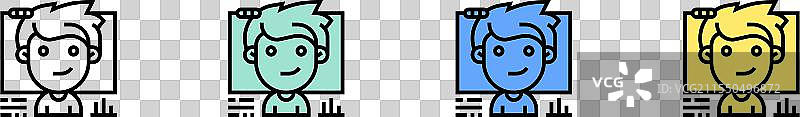 面部检测图标轮廓，绿色、蓝色和黄色图片素材