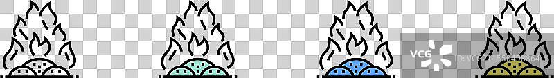 焚烧图标轮廓，绿色、蓝色和黄色图片素材