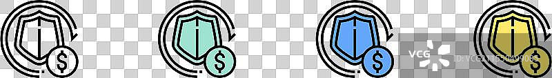 保险图标轮廓，绿色、蓝色和黄色图片素材