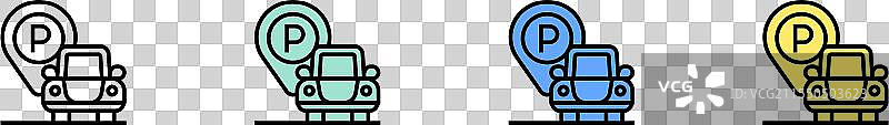 汽车停车图标轮廓，绿色、蓝色和黄色图片素材