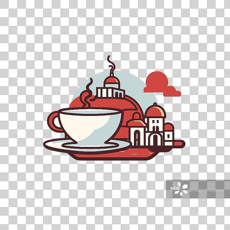 一杯冒着热气的咖啡艺术作品，色彩鲜艳图片素材