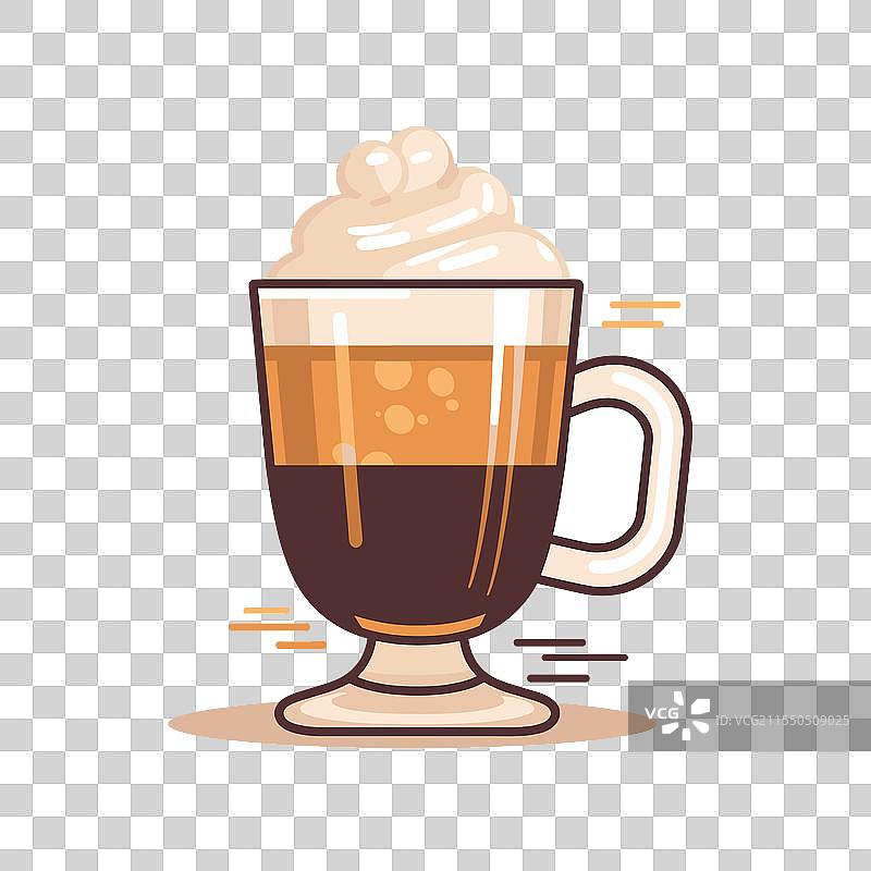 奶油咖啡饮品盛在透明玻璃杯中图片素材