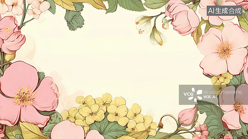 【AI数字艺术】春天粉色鲜花节气海报花朵边框装饰环绕图片素材