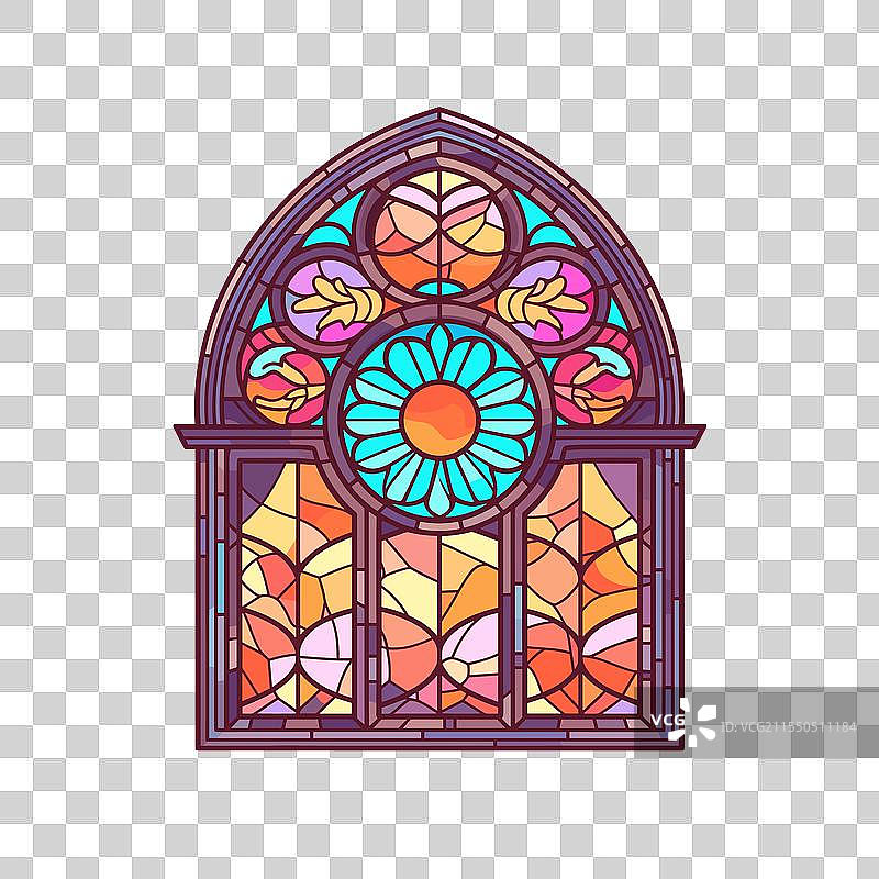 色彩斑斓的彩色玻璃窗描绘花卉图案图片素材