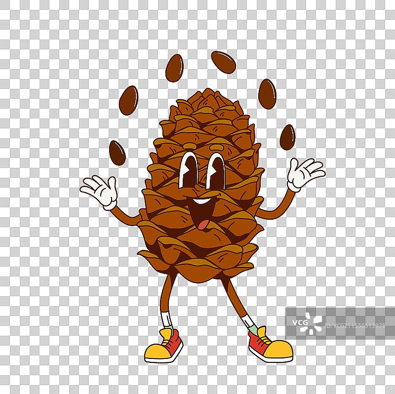 复古卡通风格的松子松果酷炫角色图片素材