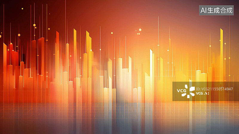 【AI数字艺术】城市金融经济柱状图线图科技红色背景图片素材