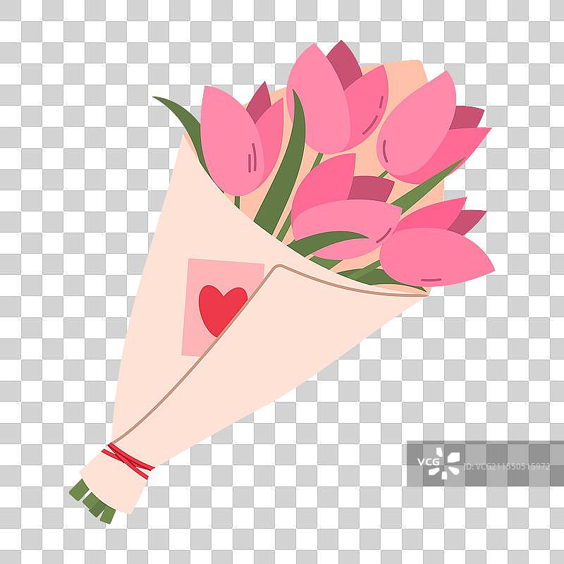 粉色郁金香花束装在包装纸里图片素材