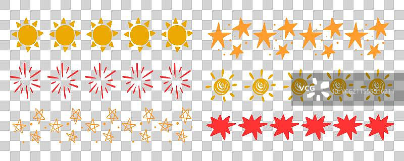涂鸦星星、太阳、边框和笔画套装图片素材