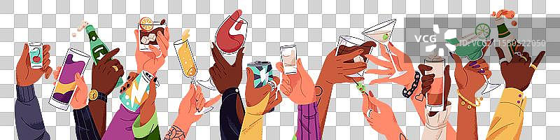 人们手持不同的鸡尾酒饮品组合图片素材