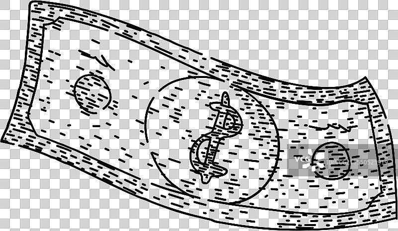 手绘的金融美元钞票草图图片素材