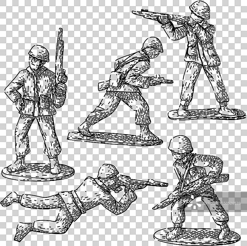 手绘玩具士兵套装草图图片素材